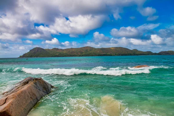 Amazing Tropical Landscape Praslin Seychelles Beach Vegetation Travel Concept — 스톡 사진