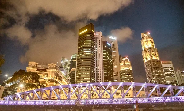 Singapore January 4Th 2020 Night Skyline Marina Bay Downtown City — Stockfoto