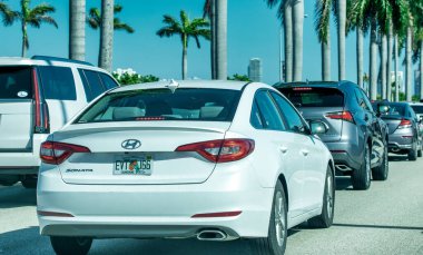 Miami, FL - February 25, 2016: Car traffic along the interstate to Miami Beach.