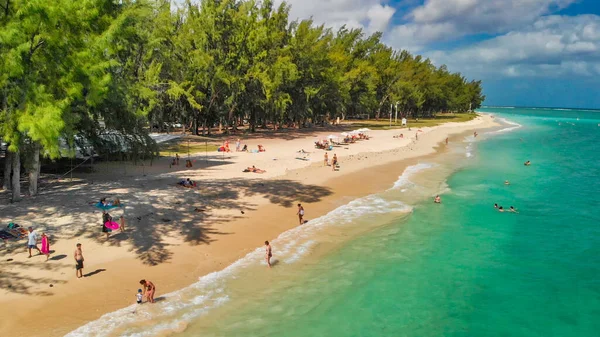 stock image Beautiful Mauritius Island with gorgeous beach Flic en Flac, aerial view from drone.