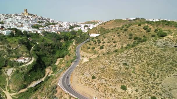 Arcos Frontera Andalusië Luchtfoto Van Witgekalkte Huizen Met Roest Betegelde — Stockvideo