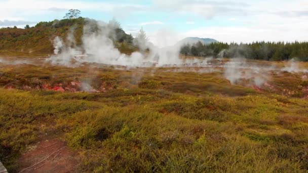 Aerial View Rotorua Craters Moon Geysers New Zealand — Stock Video