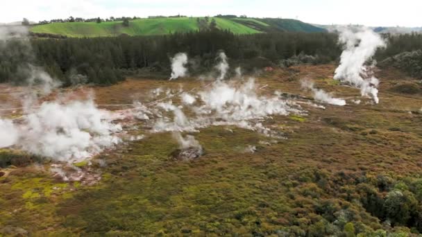 Aerial View Rotorua Kráterek Hold Geysers Zéland — Stock videók