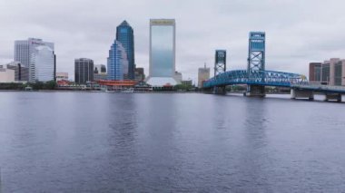 Jacksonville, Florida - April 2018: Aerial view of city skyline from drone viewpoint.