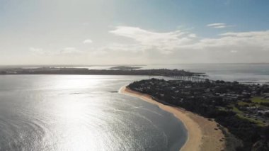 Aerial view of Phillip Island coastline at sunset, Australia.