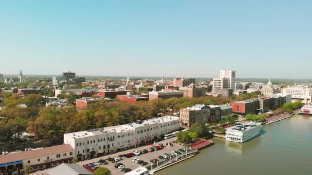 Aerial View Savannah Skyline Drone Georgia Usa — Stock video
