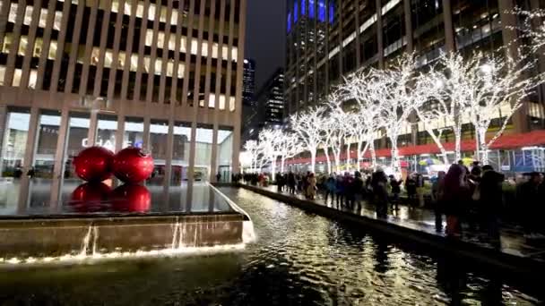 Нью Йорк Декабрь 2018 Рождественские Балы Ночью Вдоль Пятой Авеню — стоковое видео
