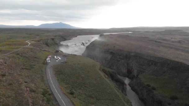 Letecký Pohled Majestátní Přírodní Vodopády Gullfoss Jižním Islandu — Stock video