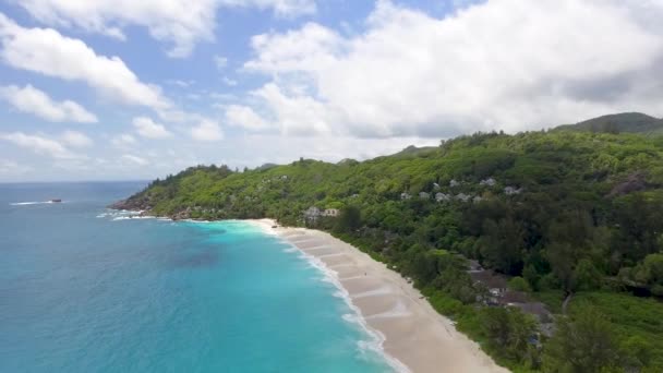 Playa Tropical Vista Aérea Día Soleado Con Agua Cristalina — Vídeo de stock