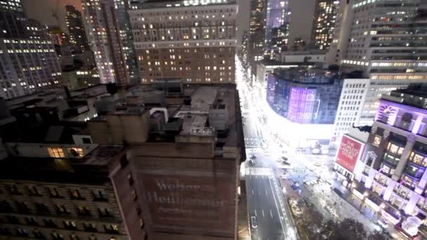 2018年12月 曼哈顿市中心摩天大楼和先驱广场的夜景 — 图库视频影像