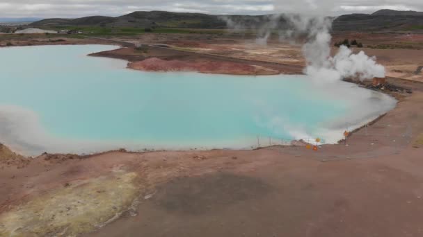 Gorący Basen Geotermalny Jeziora Hverir Myvatn Islandia Niebieska Para Wodna — Wideo stockowe