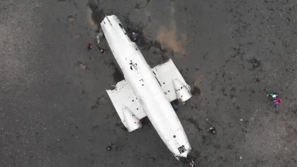 Vista Aérea Incrível Drone Dos Famosos Destroços Aviões Solheimasandur Black — Vídeo de Stock
