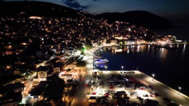 Skopelos port at summer night, aerial view - Greece