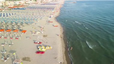 Aerial view of Lido di Camaiore and Viareggio Beach at summer sunset, Tuscany - Italy