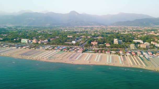 Aerial View Lido Camaiore Viareggio Beach Summer Sunset Tuscany Italy — Stock videók