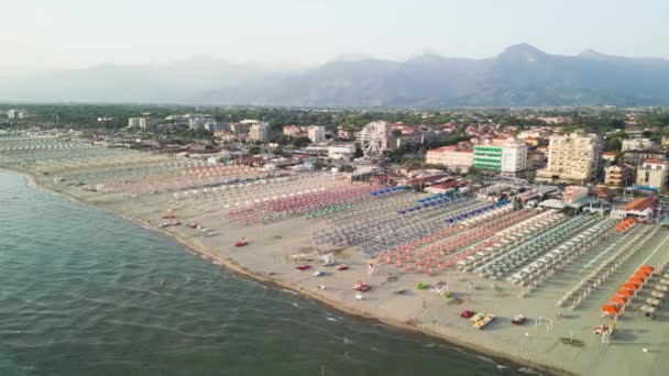 Aerial View Lido Camaiore Viareggio Beach Summer Sunset Tuscany Italy — Stockvideo