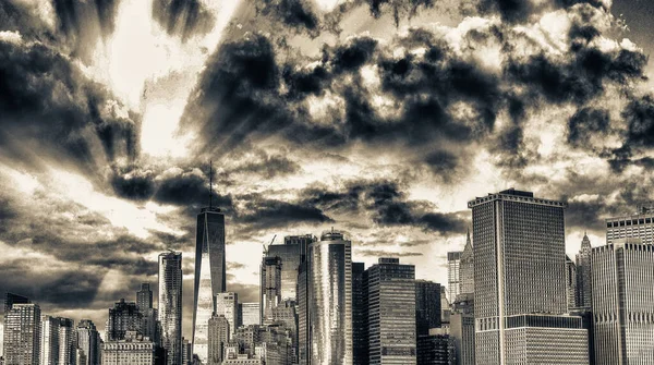 Skyline Lower Manhattan Coucher Soleil Vue Depuis Bateau Croisière — Photo