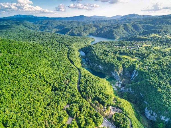Vista Aérea Los Hermosos Lagos Bosques Plitvice Croacia —  Fotos de Stock