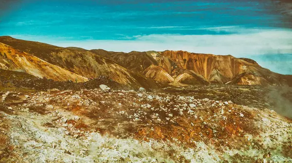 Úžasná Krajina Landmannalaugar Nádherné Vysočiny Letní Sezóně Panoramatický Letecký Pohled — Stock fotografie