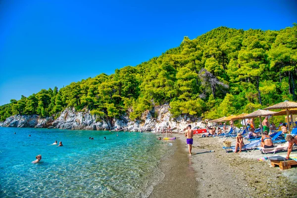 Skopelos Grecja Lipca 2023 Plaża Milia Turystami Lecie — Zdjęcie stockowe