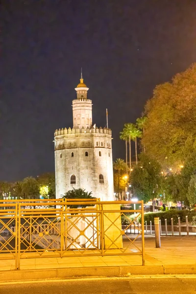 Torre Ouro Noite Sevilha Andaluzia — Fotografia de Stock