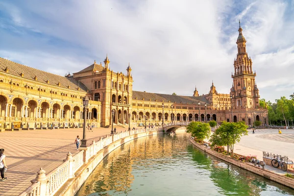 Севилья Испания Апреля 2023 Года Площадь Испании Своими Зданиями Закате — стоковое фото