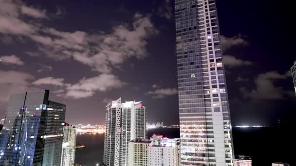 Time Lapse Van Het Centrum Van Miami Nachts Luchtfoto Vanuit — Stockvideo