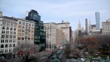 MANHATTAN, ABD - 5 Aralık 2018: Union Meydanı ve çevresindeki binaların panoramik hava manzarası.