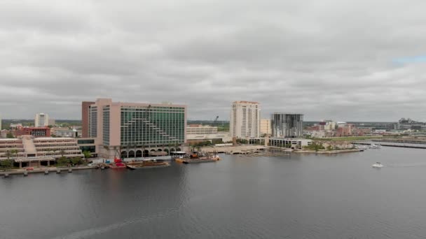 Jacksonville April 2018 Panoramic Aerial City View Overcast Day Jacksonville — Stock Video
