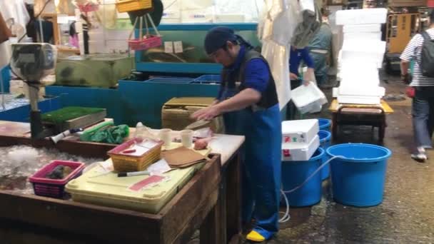 Japan 2016年5月 東京魚市場の労働者 — ストック動画