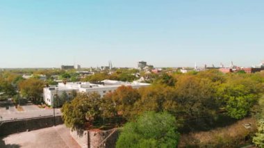Aerial view of Savannah skyline from drone - Georgia - USA.