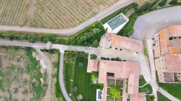 Schloss Banfi Der Toskana Blick Frühling Von Der Drohne — Stockvideo