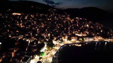 Skopelos port at summer night, aerial view - Greece