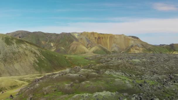 Widok Lotu Ptaka Krajobraz Landmannalaugar Piękny Letni Dzień Islandia — Wideo stockowe