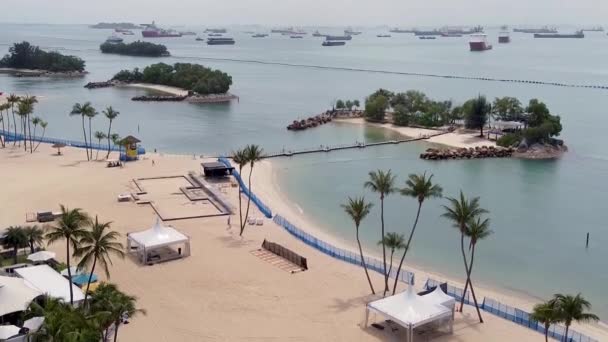 Letecký Pohled Pláž Siloso Panorama Ostrova Sentosa Slunečného Dne Singapur — Stock video