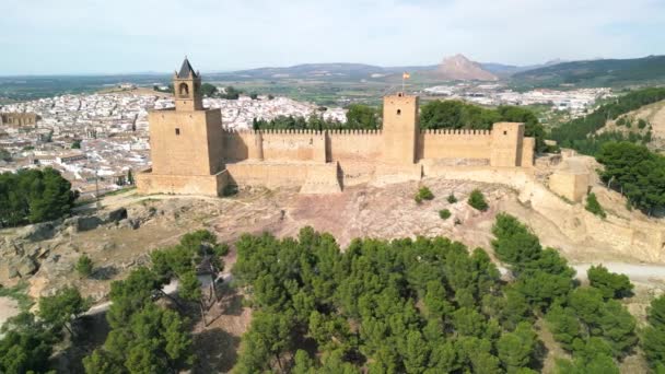 Flygfoto Över Alcazaba Slott Antequera Andalusien Spanien — Stockvideo