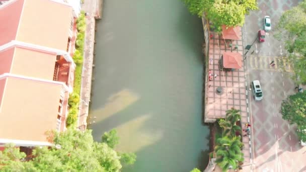 Malacca Řeka Panorama Slunečného Dne Letecký Pohled Dronu — Stock video