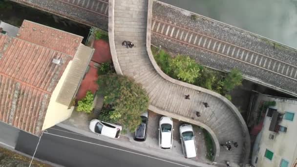 Erstaunliche Luftaufnahme Der Ponte Della Maddalena Bekannt Als Teufelsbrücke Der — Stockvideo