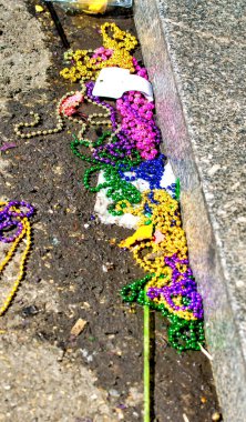 Colorful beads abandoned along the streets of New Orleans on Mardi Gras day.