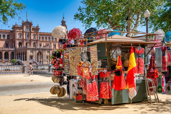 Sevilla Spanje April 2023 Toeristen Langs Plaza Espana Een Zonnige — Stockfoto