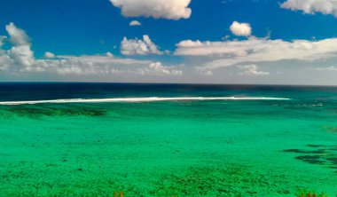 Aerial view of Le Morne Beach and Forest in beautiful Mauritius Island.