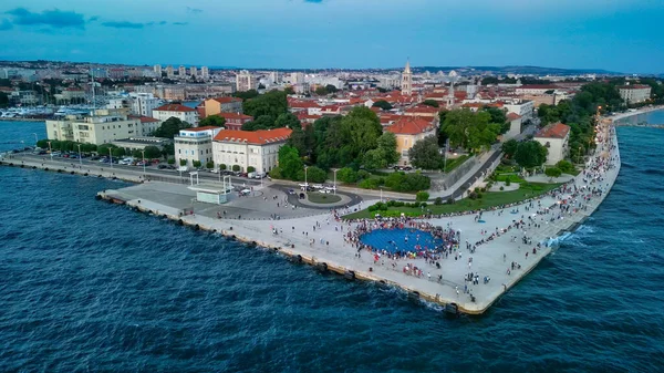 Zadar Ved Solnedgang Kroatia Flyfoto Strandpromenaden Med Sjøorgel Hilsen Til – stockfoto