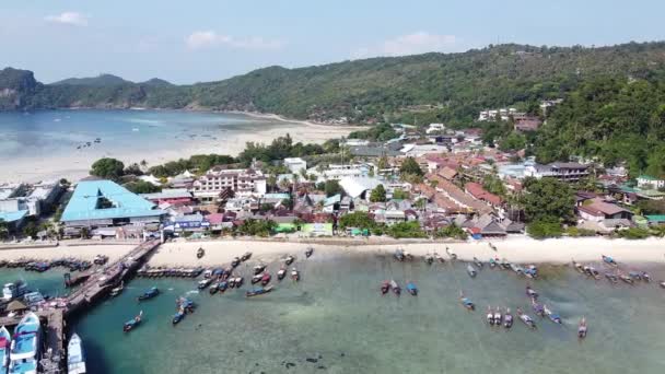 Aerial View Phi Phi Island Port Tonsai Pier Thailand Slow — Stock Video