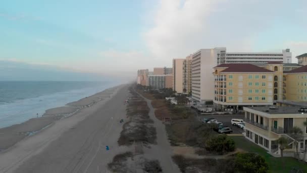 Widok Lotu Ptaka Myrtle Beach Zachodzie Słońca Piasek Budynki — Wideo stockowe