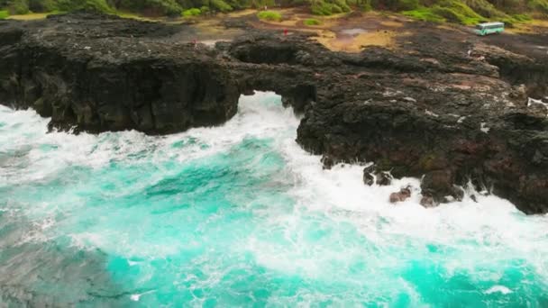 Pont Naturel Mauritius Island Beautiful Arch Rock Formation Drone Viewpoint — 图库视频影像