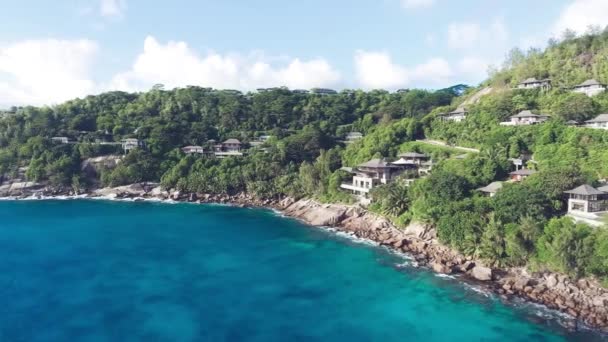 Mirador Drones Hermosa Costa Seychelles Día Soleado — Vídeo de stock