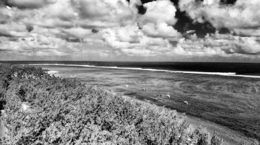 Aerial view of Le Morne Beach and Forest in beautiful Mauritius Island.