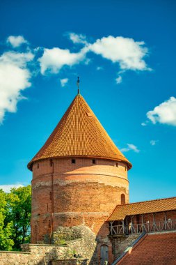 Galve Gölü 'ndeki Trakai Ortaçağ Gotik Adası Kalesi - Litvanya.