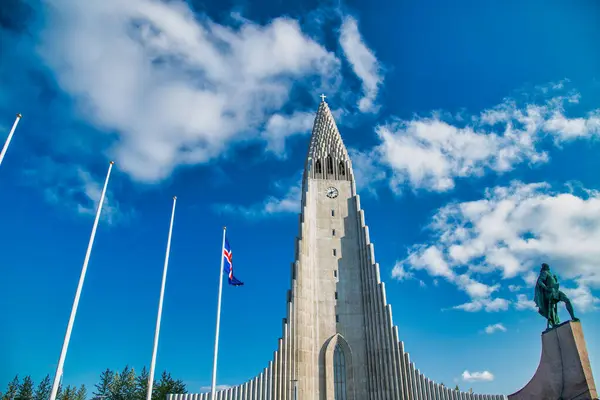 Exterior View Hallgrimskirkja Cathedral Reykjavik Iceland Lutheran Parish Church — Stock Photo, Image