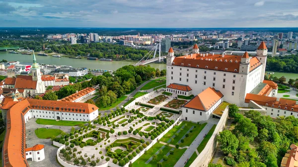 Aerial View Bratislava Castle City Skyline Summer Afternoon Slovakia — Stock Photo, Image